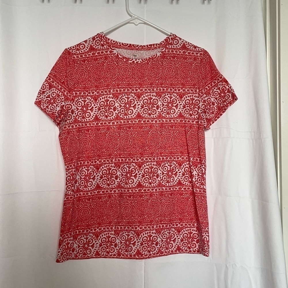 Talbots/ CLASSIC CREWNECK TEE PEACH AND WHITE PRINT​​​​​​​​​​​​